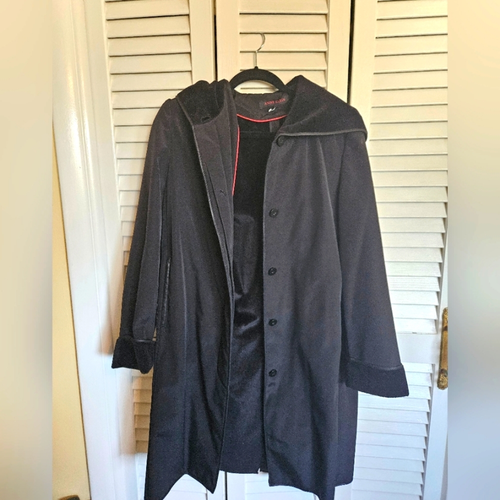 Anne Klein Women Button Front Hoodie Winter Jacket Dress Black Size Small